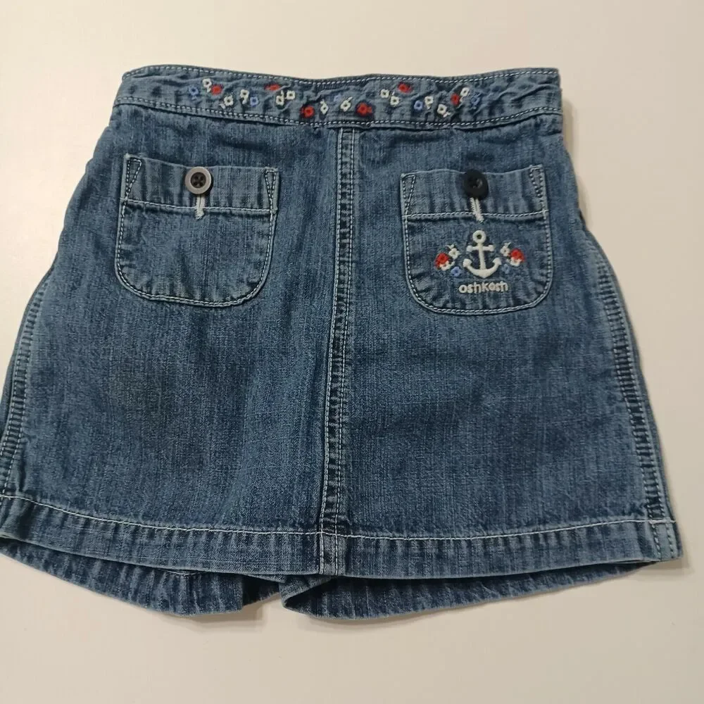 OshKosh Girls 6 Blue Jean Skort Ancor Pocket Elastic Waist Pull On 100% Cotton